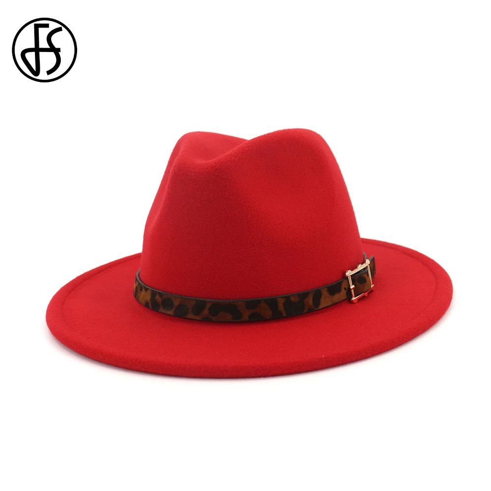 

FS 2019 New Felt Hats Men Godfather Wide Brim Fedora Women Vintage Church Hat Elegant Bowler Cap With Leopard Belt Bucket Caps