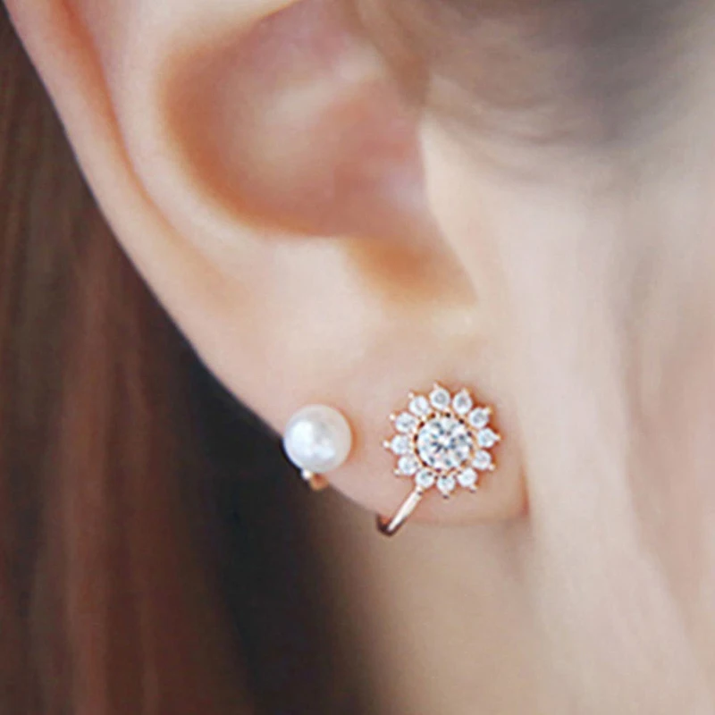 Crystal Silver Gold Ear Cuff Clip Simulated Pearl Snowflake Stud Crystal Silver Gold Ear Cuff Clip Simulated Pearl Snowflake Stud Earrings For Women Jacket Piercing