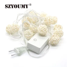 SZYOUMY 20 светодиодный теплый белый Ротанговые шарики, гирлянда, сказочные огни на Рождество, Рождество, свадебные украшения, вечерние, горячие 110 В или 220 В