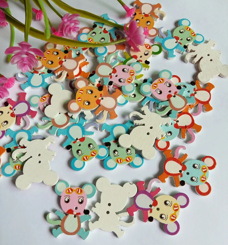 

30PCs mouse Buttons 2 Holes Wooden Buttons Sewing Buttons for Craft Scrapbooking Clothing Accessories
