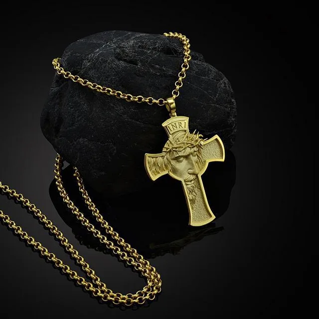 Новинка,, мужское ожерелье с подвеской в виде Креста Иисуса, золотого, серебряного цвета, ожерелье с крестом, цепочка, модное ювелирное изделие Z4P119 - Окраска металла: gold necklace
