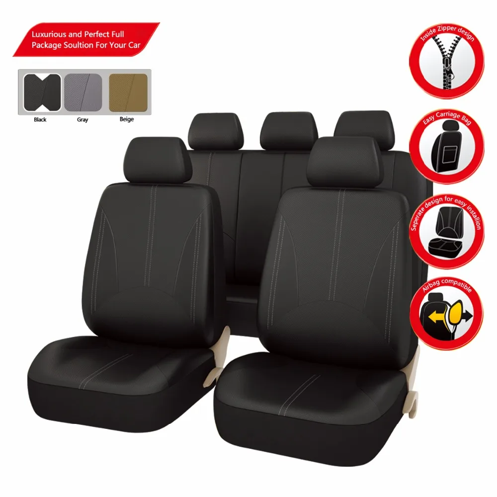 Luxury PU Leather Car Seat Covers Universal (Rear Covers Have 3 Zipper