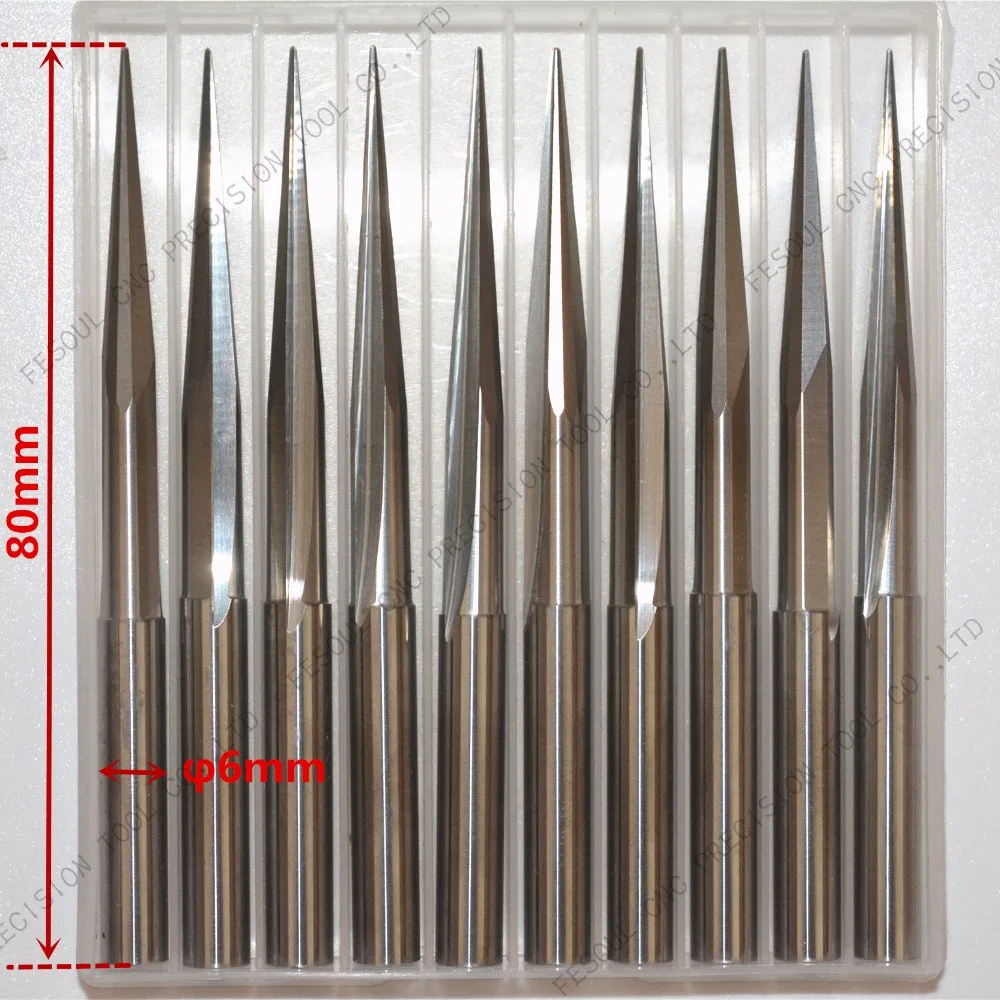 6mm*10degree*80L,10pcs,Free shipping Taper Ball nose cone End Mill,CNC