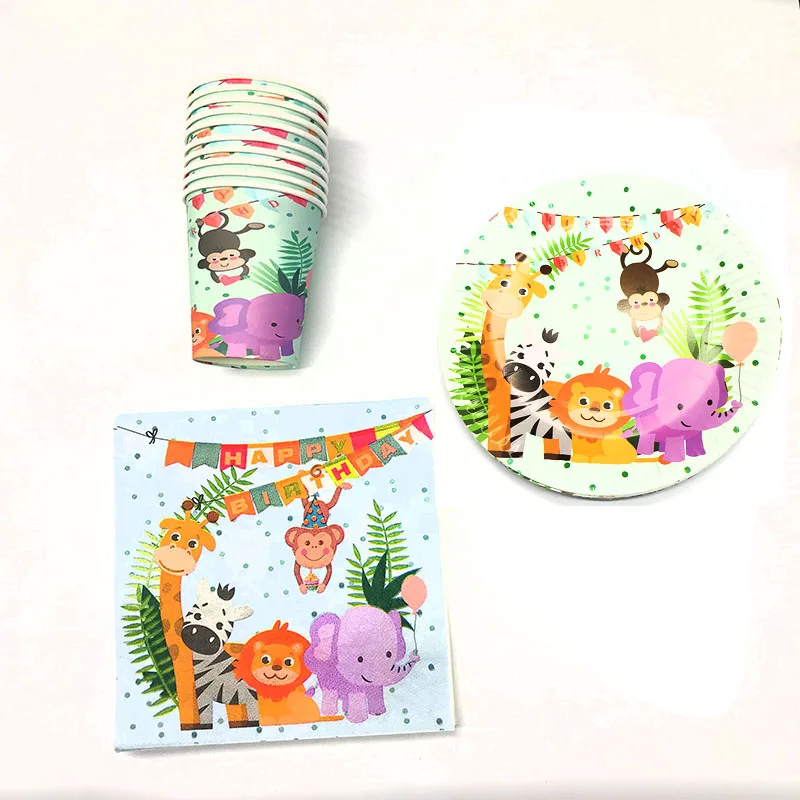 

60pcs/lot Safari theme disposable plates cups napkins Safari party decorations Safari Animals theme disposable napkins plates