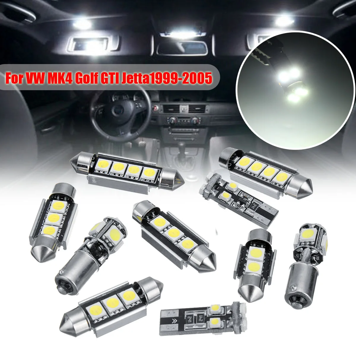 Autoleader Error Free White 10pcs Lights SMD LED Interior Lights Kit For Volkswagen for VW MK4 Golf GTI Jetta 1999-2005