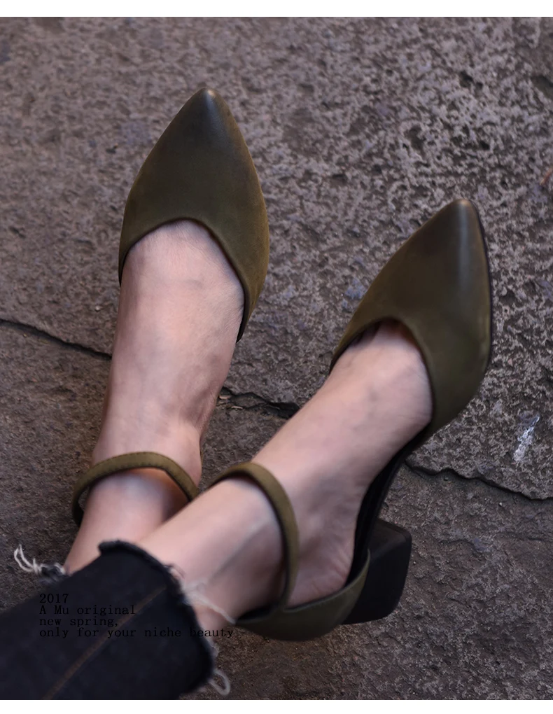 Artmu/оригинальные женские босоножки в стиле ретро Женская обувь ручной работы из натуральной кожи с острым носком на толстом каблуке с пряжкой рабочая обувь A98-1