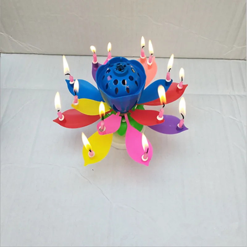 Лотос с двойной цветок вращающийся диск дни рождения товары для украшения торта DIY 14 свечей лампы музыкальные аксессуары для торта