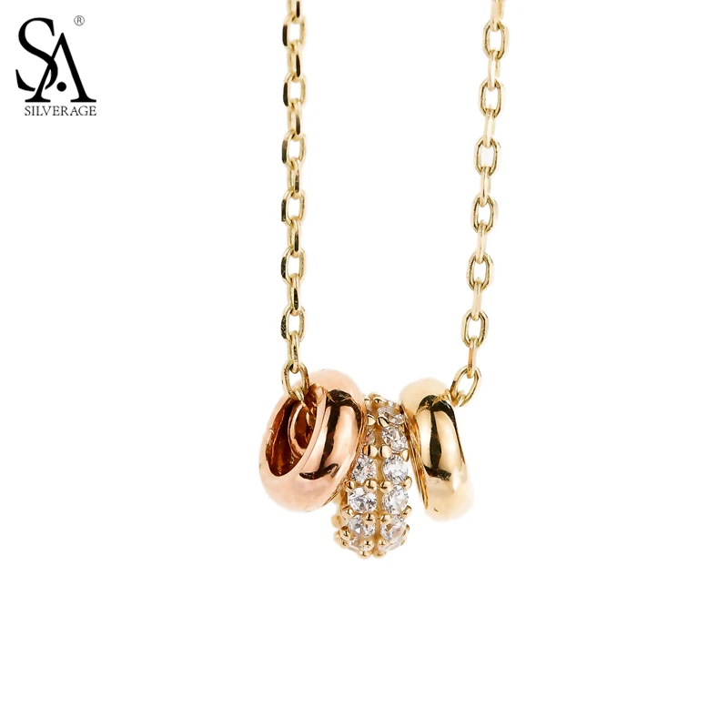 

SILVER AGELESS 14K Yellow Gold Round Circel Pendant Chain Necklace for Women Fine Jewelry 2017 New Arrival