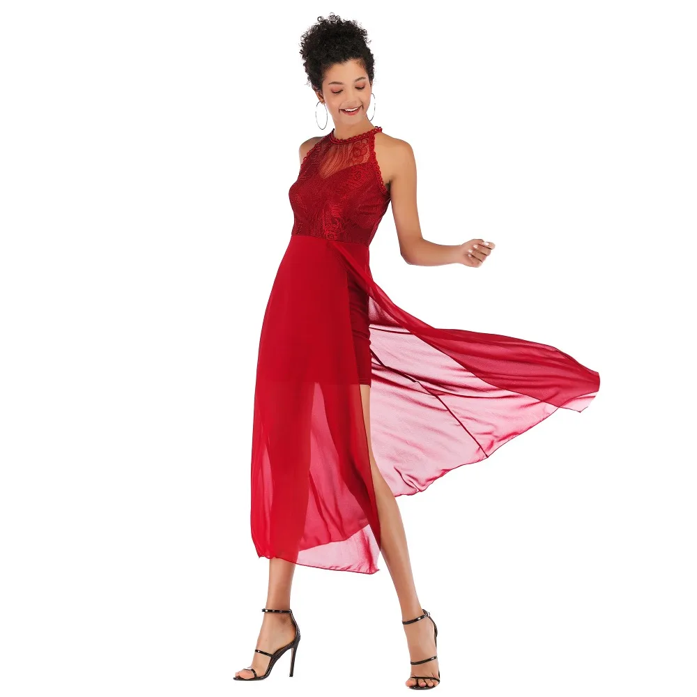 

YYFS 2019 New Women Solid Chiffon Boho Style Party Dresses O Neck Mesh Temperament Slim Chiffon Dress Summer Vestido De Fiesta