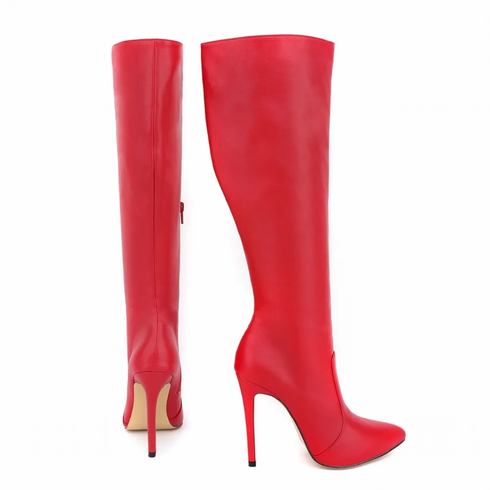 red leather womens boots