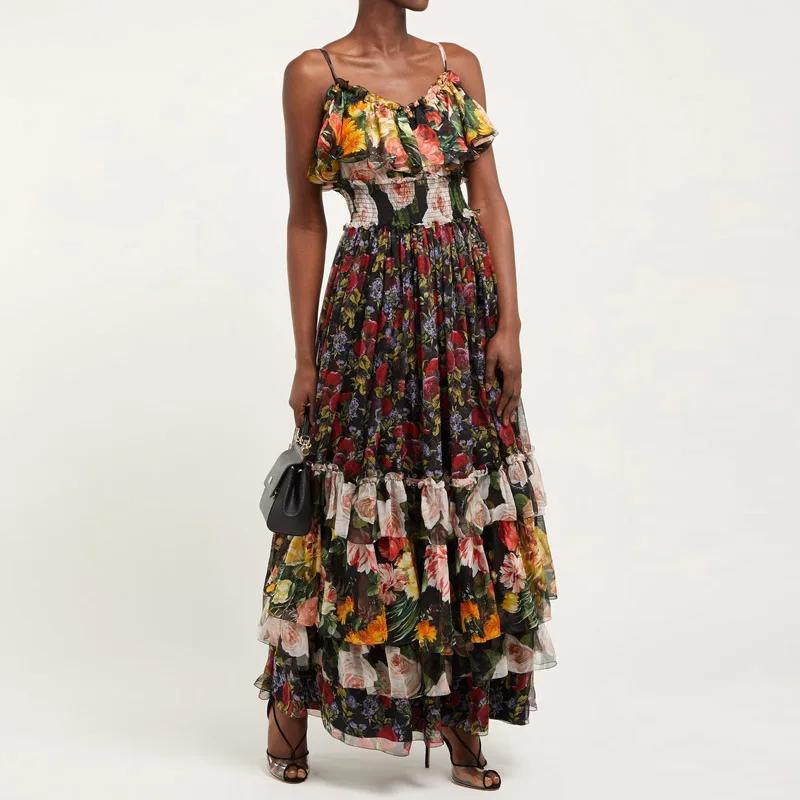 

Women Maxi Dress 2019 High Quality Runway Summer Sleeveless Printed Spaghetti Strap Long Dress Casual Beach Dress NP0342N