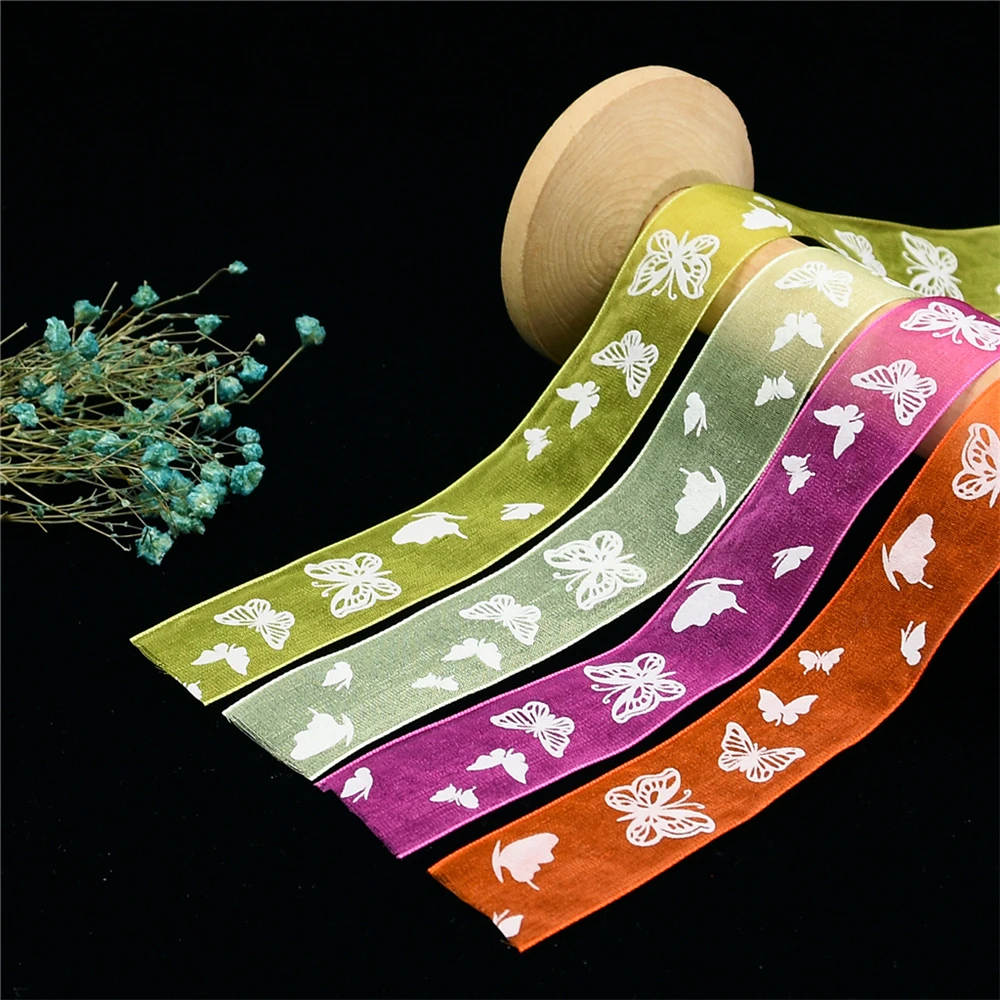 

10Yards 25mm Butterfly Organza Ribbon Tape For Needlework Craft Decarotions Print Satin Ribbons Handcraft DIY Bow Accessories