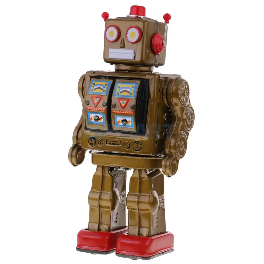 Retro Vintage Baterías Operado Caminar Mecánica Electrónica Robot Tin Toy Coleccionables Niños Niños Adultos Juguetes Regalos - 3