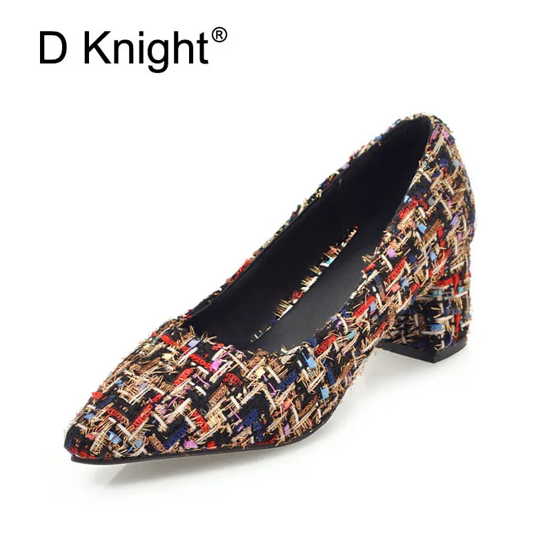 

Women Pumps Fashion Elegant Pointed Toe Square High Heels Office Lady Woman Shoes Shallow Slip On Party Wedding Shoes Flower I86