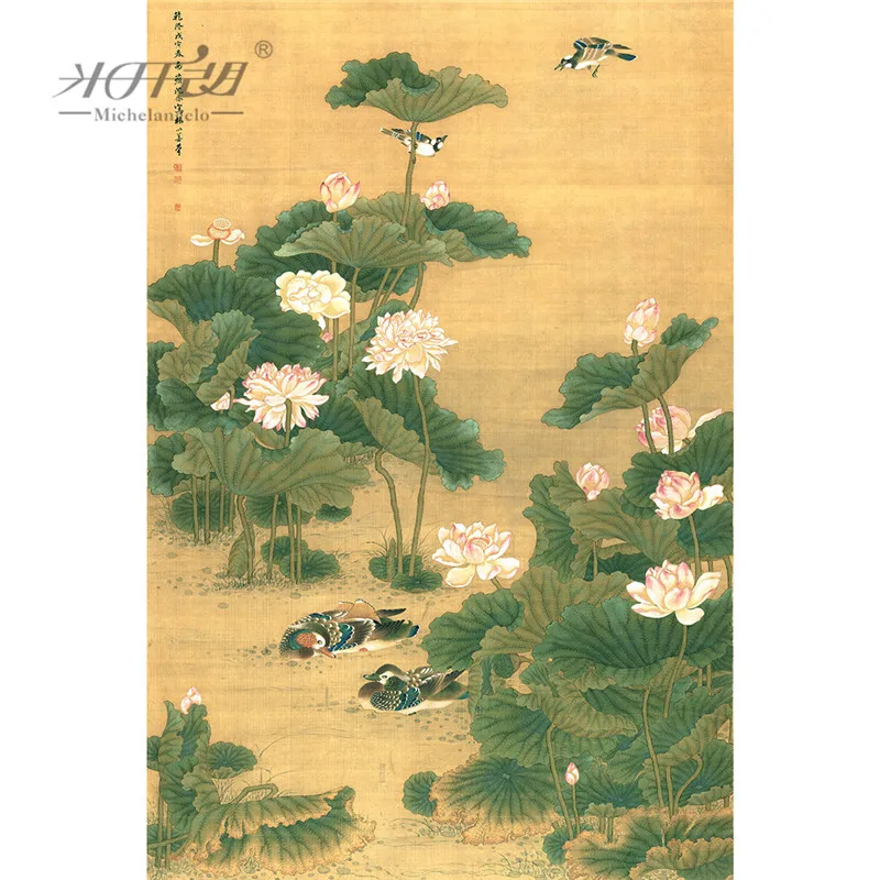 

Michelangelo Wooden Jigsaw Puzzles 500 1000 1500 2000 Pieces Old Master Lotus Flower Mandarin Duck Shen Quan Art Educational Toy