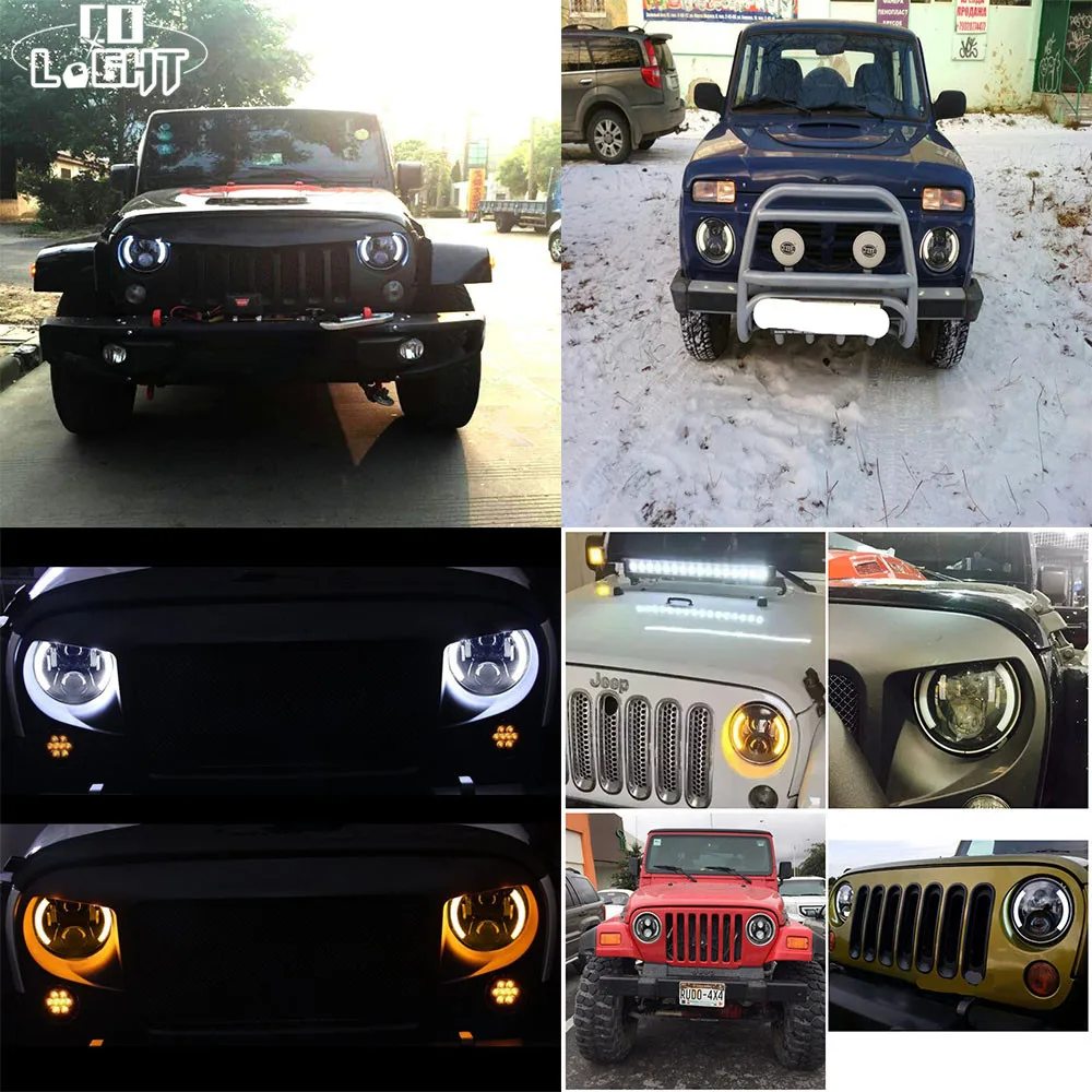 CO светильник " светодиодный головной светильник s 80 Вт Hi-Lo H4 H13 Angel Eye для Land Rover Defender Jeep Wrangler Lada 4x4 Niva авто DRL противотуманный светильник 12 В