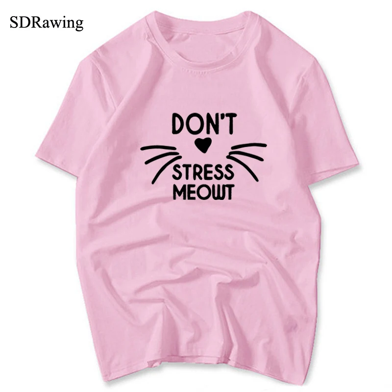 Женская хлопковая Футболка с принтом Don't Stress Meowt Meow Повседневная забавная
