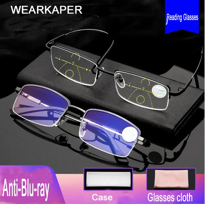 

WEARKAPER Titanium Alloy Transition Progressive Multifocal Reading Glasses Hyperopia Presbyopia Anti Blue Light Glasses 1.0-3.5