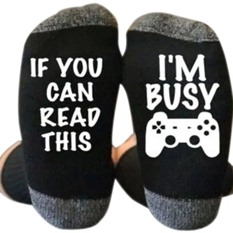 Women Men Unisex Winter Cotton Long Ankle Socks Funny Words Bottom Gamer Lovers Gift Harajuku Ribbed Knitted Home Floor Warmer