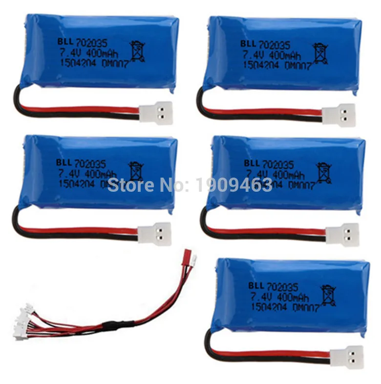 

5Pcs Upgraded 400mAh 30C Lipo Battery 5 and 1 Torr charging cable 7.4V 2S for DM007 RC Quadcopter Part