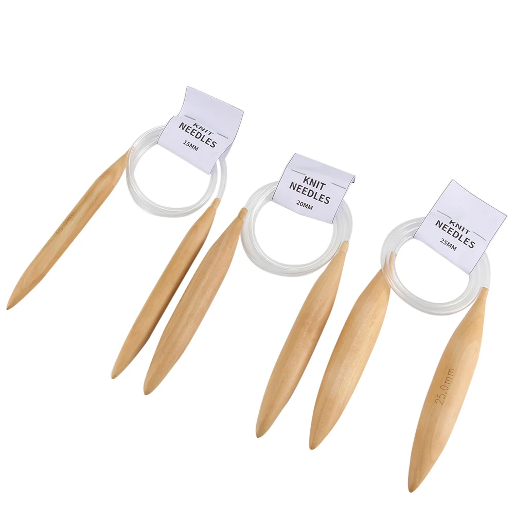 

25/20/25mm Bamboo Knitted Crochet Hook Thick Sweater Knitting Needles Stitch Carpet Ring Needle Tool BDF99