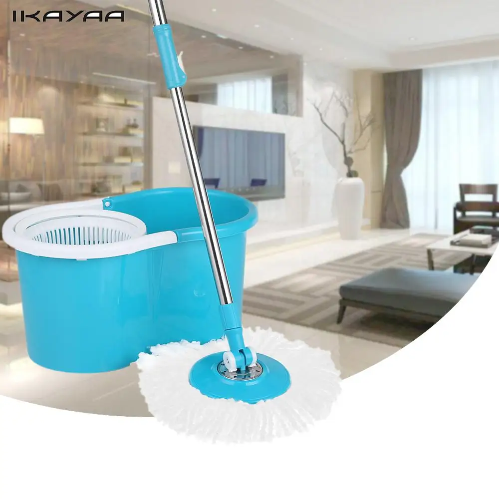 Easy Magic Floor Mop 360° Rotating Head Bucket 2 Heads Microfiber Spin US Ship