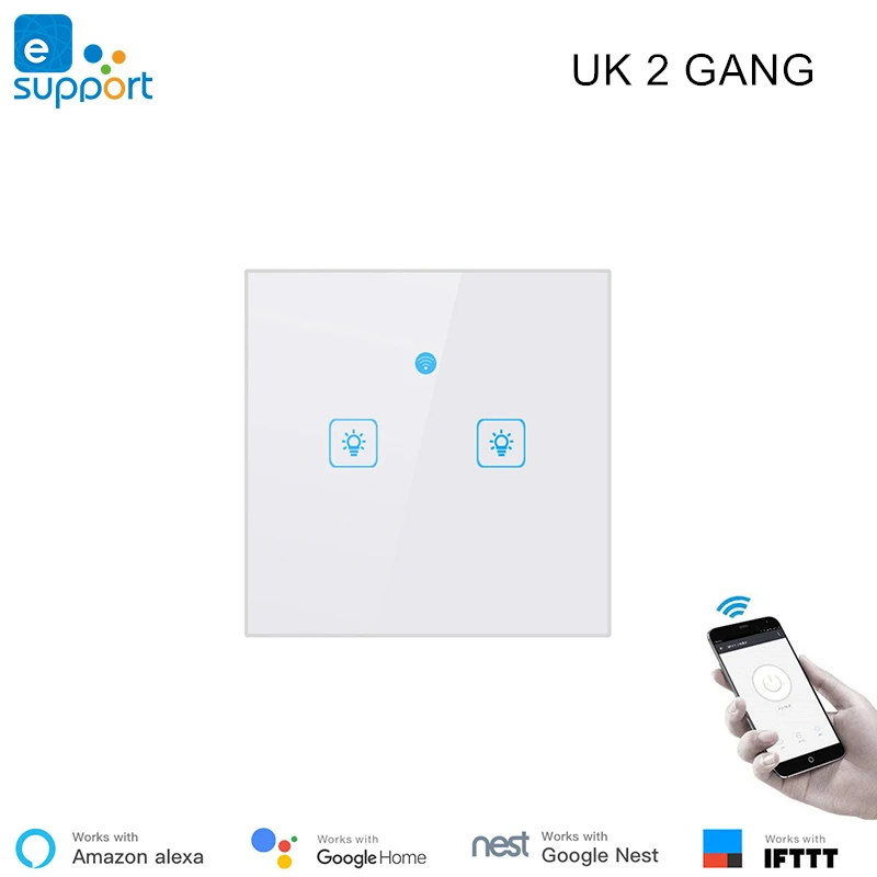 

WiFi switch remote control Ewelink T1 2 gang 2 way wifi touch switch APP/Touch control google home compatible IoT WiFi smart