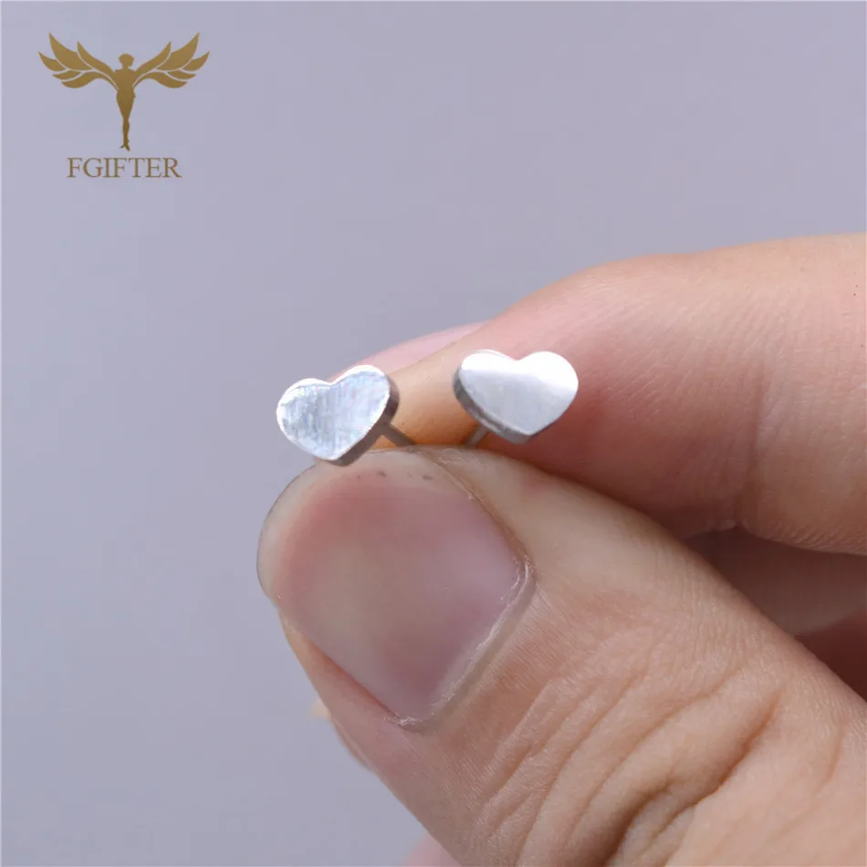 FGifter милые маленькие серьги для влюбленных серебряные серьги-гвоздики с сердечком ювелирные изделия из нержавеющей стали сережек