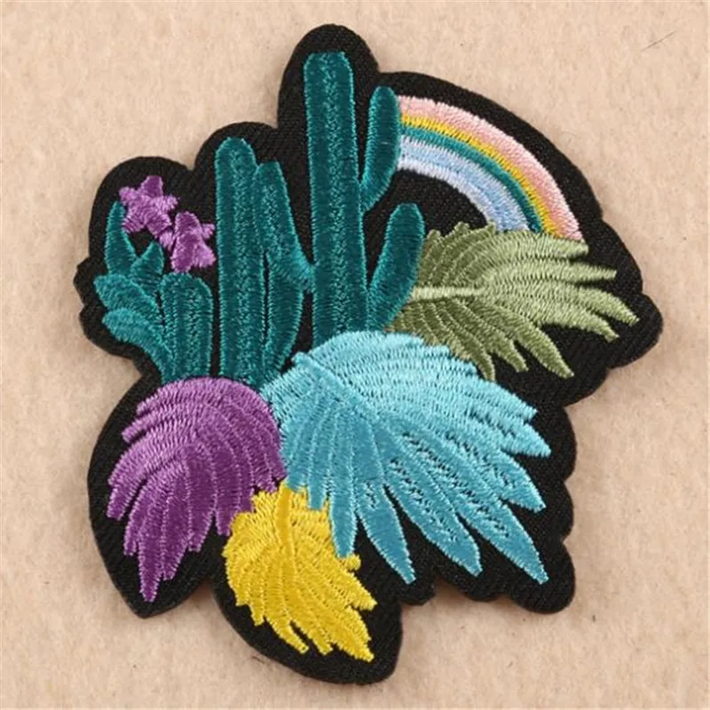 

Women/Men/Kids clothes Diy embroidery biker patch rainbow cactus deal with it Iron on patches for clothing stickers freeshipping