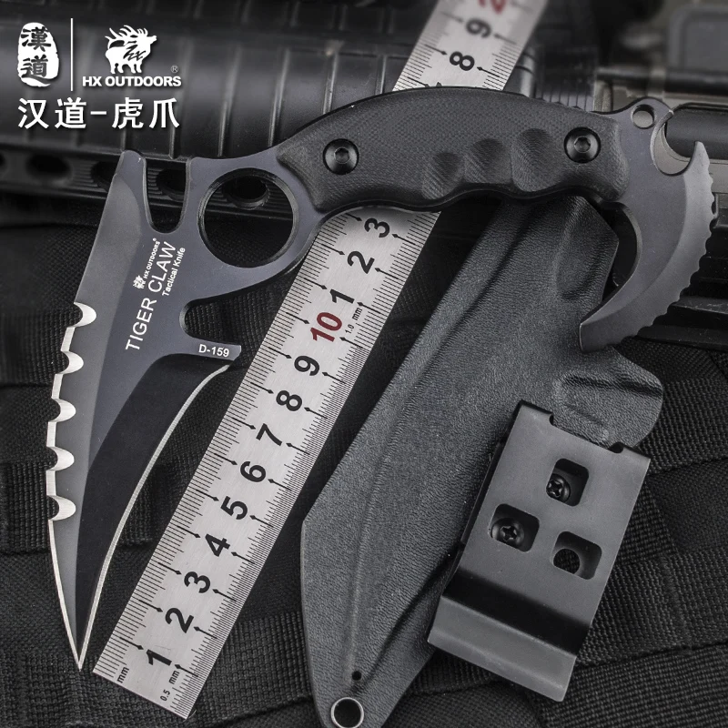 HX OUTDOORS karambit knife tiger claw shape camping multi knife D2