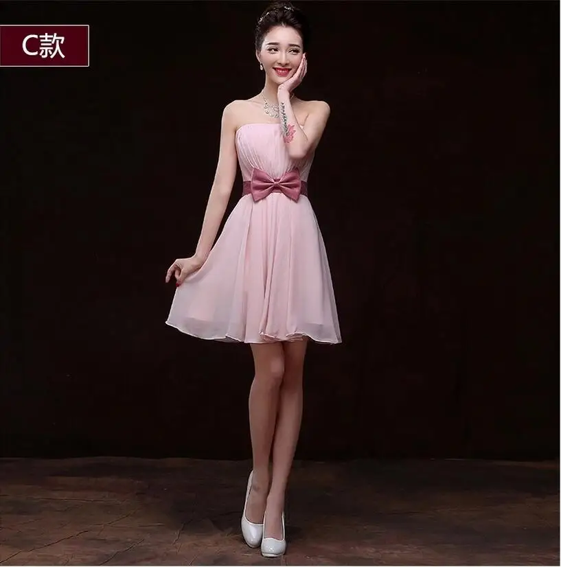 C Vestido de festa De Casamento Короткое Платье Для подружки невесты тонкое шифоновое Короткое свадебное платье без бретелек платья сестры BV17 - Цвет: C