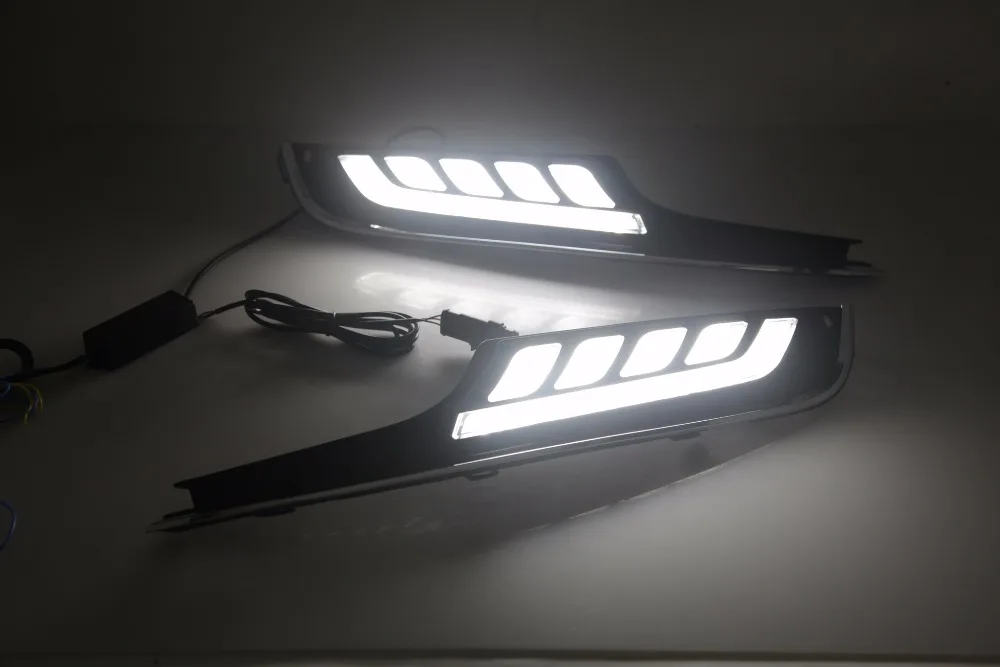 

eOsuns led drl daytime running light for Volkswagen golf 7 with yellow turn signals and blue night running light