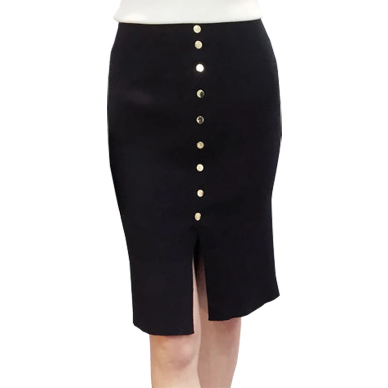 

2017 new autumn winter faldas thin gold buckle slit skirts women stitching ladies vintage clothing vestidos LXJ019