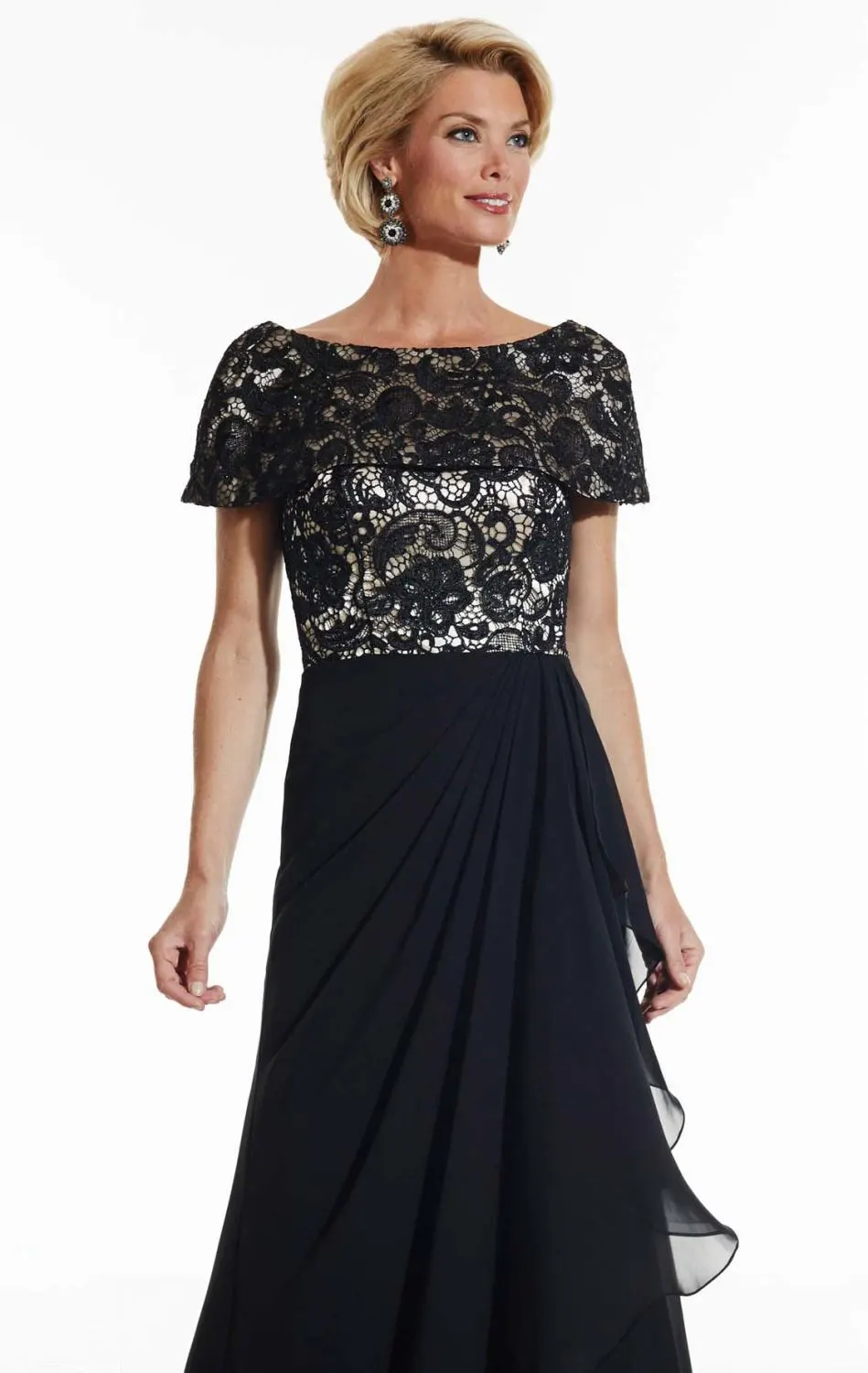 Short Cap Sleeve Lace Long Mother Of The Bride Dresses