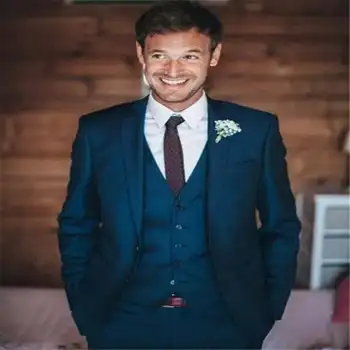 

Three Piece Groom Tuxedos for Wedding Custom Made Notched Lapel Mens Suits Two Buttons Trim Fit Wedding Suit (Suit+Pants+Vest