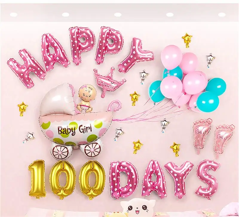 Новый Фольга шар набор для маленьких мальчиков/девочек Happy 100 дней декоративные шары вечерние шары для душа ребенка день рождения орнамент