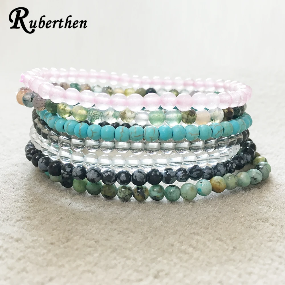 

Ruberthen 4 mm Crystals Beaded 7 Chakra Bracelet Set A Grade African Tuquoise Bracelet Energizing the Heart Chakra Jewelry