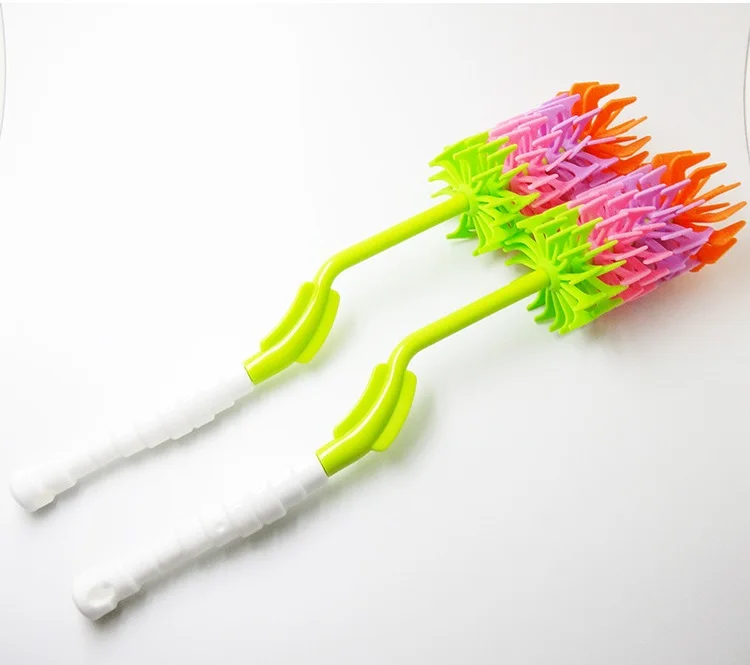 US $250.00 New 360 Degree Rotary Long Handle Silicone Bottle Brush Rainbow Color Milk Bottle Cleaning Brush W9269