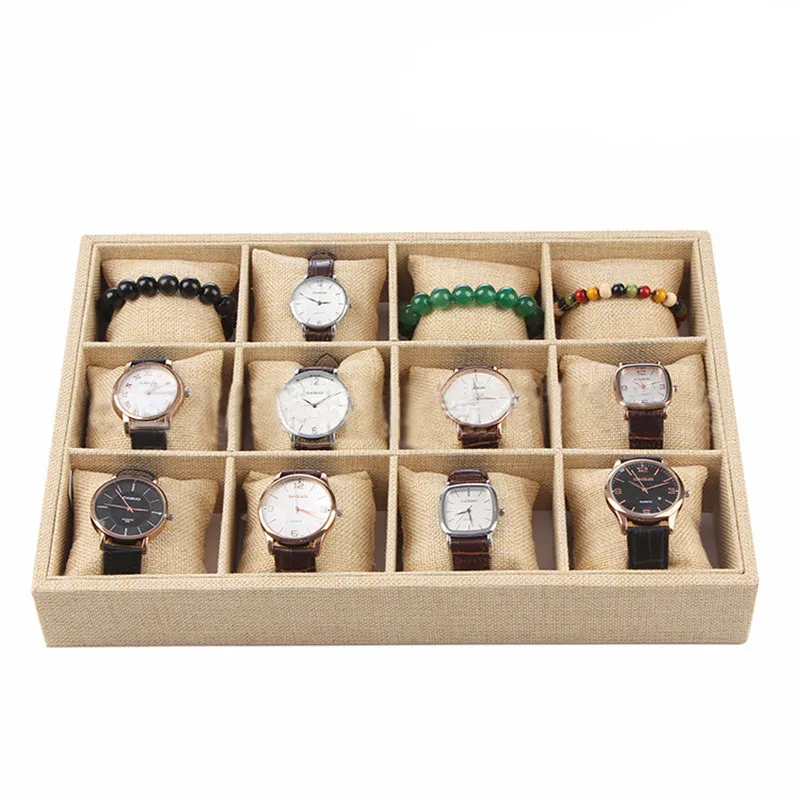 Linen Jewelry Bracelet Watch Display Tray Pallet Wrist Watch Storage