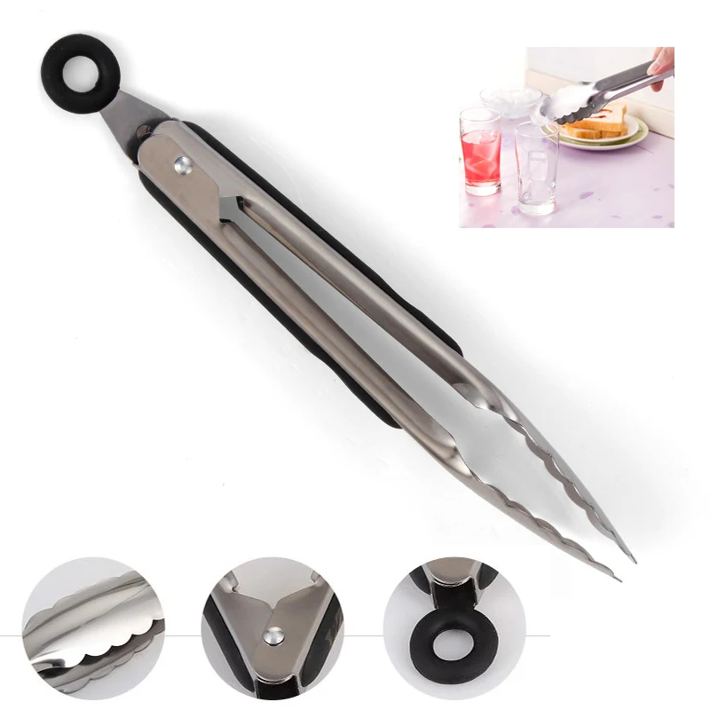 Hot 1pcs High Stainless Steel BBQ Tongs With Lock Design Grip Kitchen Food Clip Clamp Serving