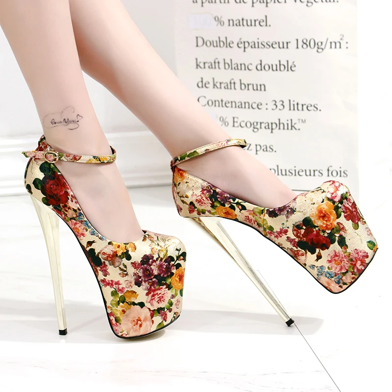 

2019 Summer Retro Women Pumps Shoes Silver Buckle Ultra High Heel 19cm Platform Sandal Gladiator Femme Wedges Shoe Female Flower