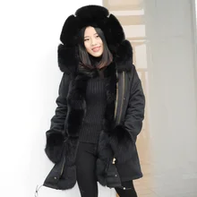 Cx-g-p-02b Для женщин натуральным лисьим Мех животных с капюшоном лиса Мех животных отделкой спереди пальто Мужские Парки Съемная искусственного Меховая подкладка зимняя куртка