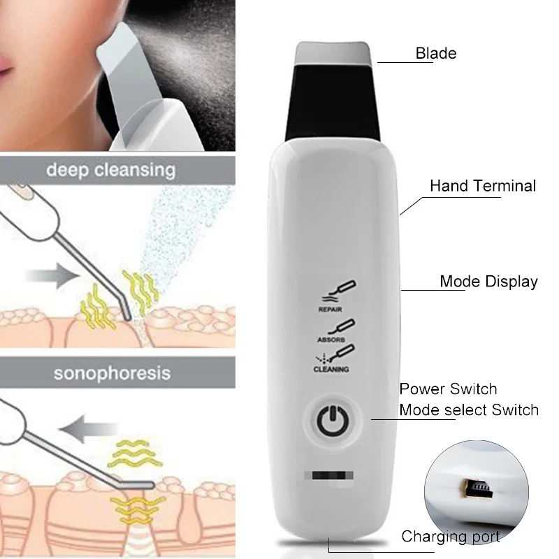 Facial Ultrasonic Ion Skin Scrubber Rechargeable Microdermabrasion Deep Cleaning Vibration Gentle Face Peeling Facial Massager Facial Ultrasonic Ion Skin Scrubber Rechargeable Microdermabrasion Deep Cleaning Vibration Gentle Face Peeling Facial Massager