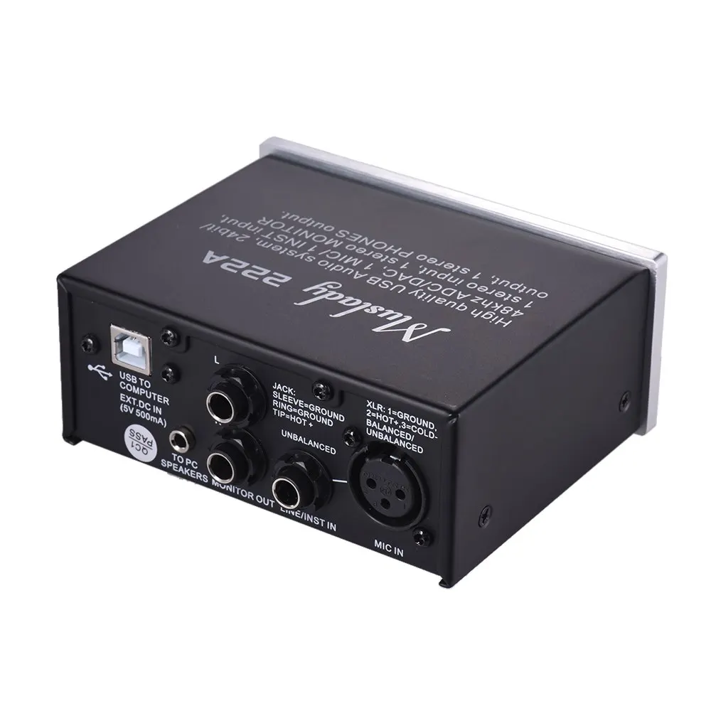 Muslady 222A 2-х канальный USB аудио Системы Интерфейс внешняя звуковая карта+ 48V phantom Мощность DC 5V Питание
