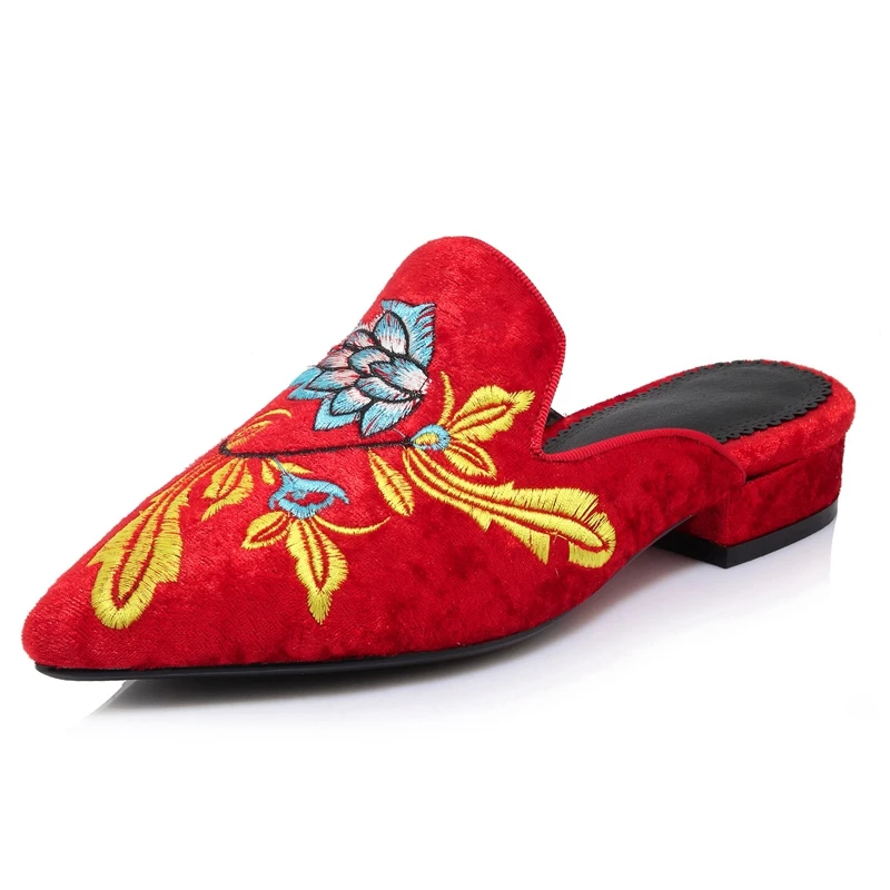 

THEMOST Women Low heels Sandals Fashion Ladies Shoes Big Size32-44 Summer Causal Pointed toe Flip flop Flock Suqare heels Rubber