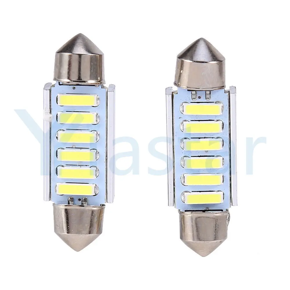 Yiastar 50 шт гирлянда светодиодный 6SMD 31 мм/36mm/39mm/42mm светодиодный 7020 авто интерьер купола свет 6 светодиодный SMD, светодиодная лампа настольная лампа