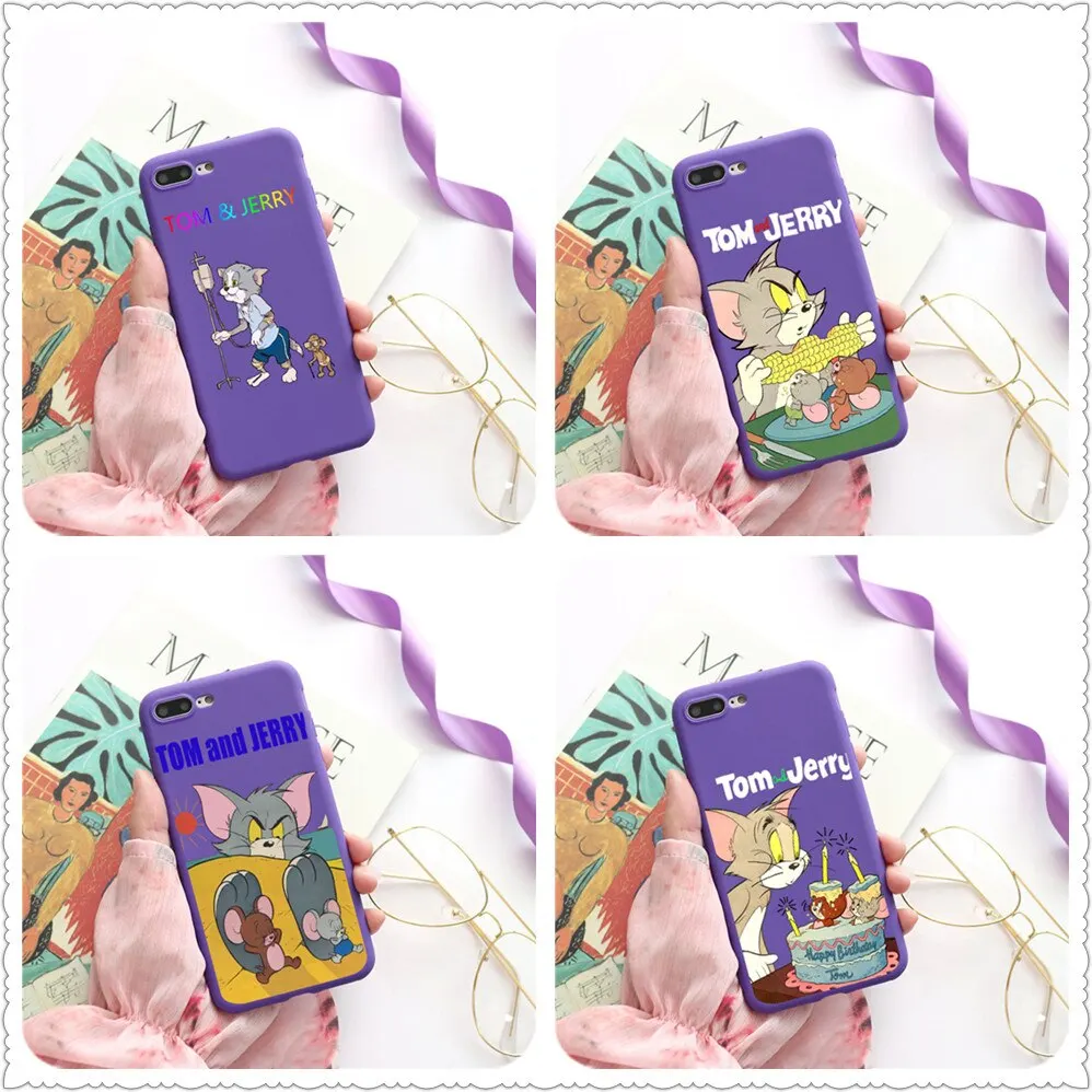 Fashion cartoon TOM AND JERRY Candy Color TPU Case phone For iphoneX 7 8 XS XR XSMAX Red Yellow purple Cover