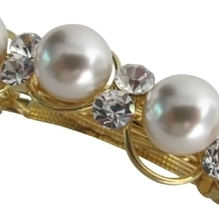 Bridal Barrette Golden Tone 10mm White Pearls & Crystals (1)