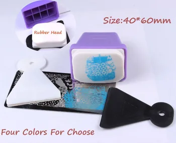 

2017 Big Stamper Nail Art Stamping Rubber Head 40*60mm Size Stamper+2Pcs Plastic Scraper DIY Polish Print Stamping Tools #WJ056