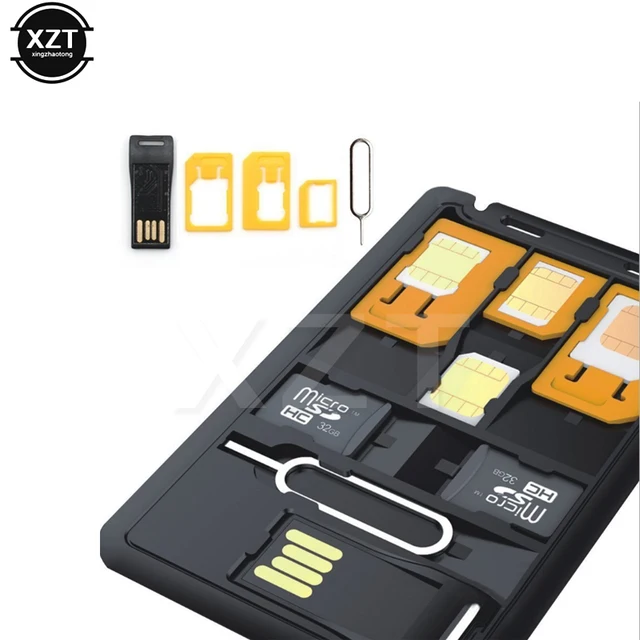 Black 5 in 1 Universal Mini SIM Card Adapter Storage Case Kits For Nano Micro SIM Card Memory Card Holder Reader Cover Connector 1